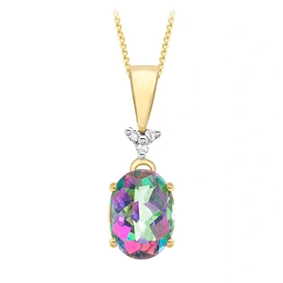 Image of Carissima Gold Women&#039;s 9 ct Yellow Diamond and Mystic Topaz Oval Pendant on Curb Chain Necklace of 46 cm/18 inch