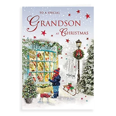 Image of Piccadilly Greetings Regal Publishing Traditional Christmas Card Grandson 9 x 6 inches, Multicoloured (C85412)