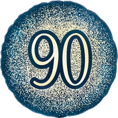 Image of 18&quot; Metallic Glitter Happy 90th Birthday Navy Gold Foil Balloon