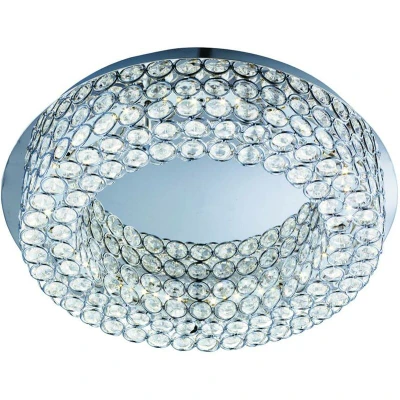 Image of Vesta LED Round Flush Ceiling Light Chrome, Crystal Glass with Mirror Centre