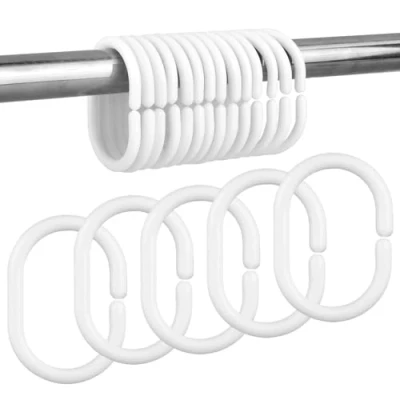 Image of Pack of 24 Shower Curtain Rings Plastic Hooks for Bathroom Window Rod, C shaped Bath Drape Replacement Loop Clips, Rail