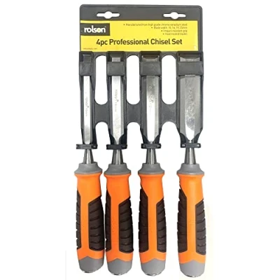 Image of Rolson 56135 4pcs CRV Wood Chisel Set, Black/Orange