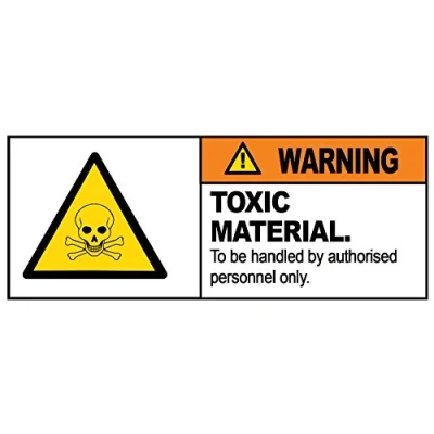 Image of 2 x Warning TOXIC MATERIAL Sign Removable Self Adhesive Waterproof Durable Vinyl Label Sticker 225mm 106mm