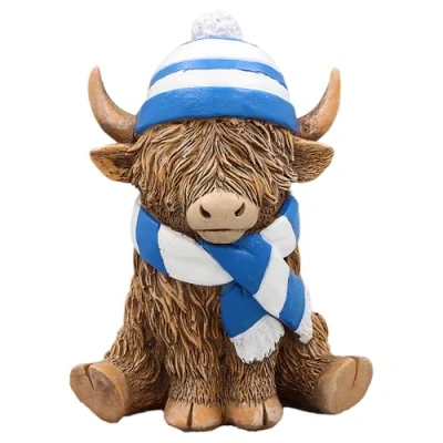 Image of Lesser &amp; Pavey Highland Cow Figurine with Scarf Hat Scottish Ornament Home Display Decoration