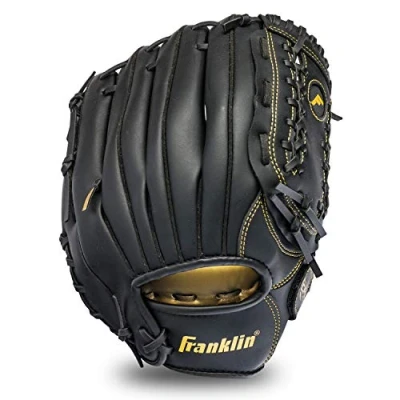 Image of Franklin Sports Baseball and Softball Glove Field Master Mitt Adult Youth Left Hand Throw 12&quot; Black/Gold