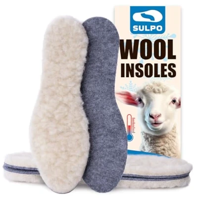 Image of Sulpo Pack of 2 Pairs Winter Insoles Thickness 13,7 mm Wool Synthetic Felt Natural Shep Wool, Warm and Comfortable Breathable Thermal Lining, Size 50