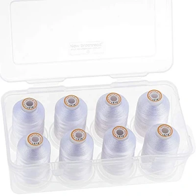 Image of New brothread Polyester Machine Embroidery Thread 1000m with Clear Plastic Storage Box for &amp; Quilting 8xWhite