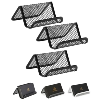 Image of Mr. Pen Metal Mesh , 3 Pack, Black, Card Holder for Desk Business Cards, Holder, Stand, Display, Office