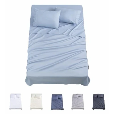 Image of Todocama 4 Piece Bed Sheet Set 3001 Fitted Top Two Pillowcases 50 x 80 cm (Bed 90 190/200 cm, Light Blue)