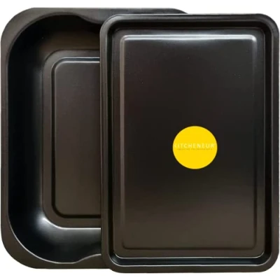 Image of 2 Pack Black Roasting and Baking Tray Set Medium Roaster (33cm) &amp; Small (32cm) Tray/Pan, Non Stick, Multi Oven Trays Dishwasher Safe Easy Clean
