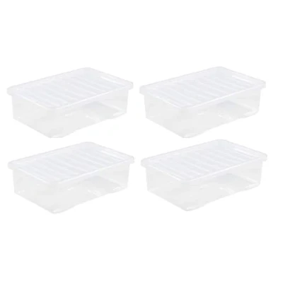 Image of 4 x 32L Plastic Storage Boxes Crystal Clear Box &amp; Lid Large Home Office Stackable Nestable Under bed