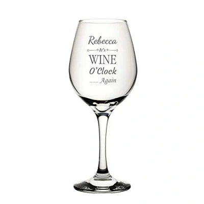 Image of Personalised Engraved Wine Glass It&#039;s O Clock Again, Your Choice of Name Design