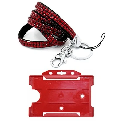 Image of Customcard ltd® Bling Diamante Rhinestone Red Lanyards and a Open Face ID Card Holder