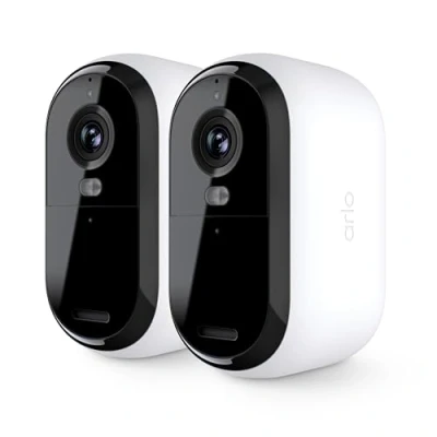 Image of arlo Essential Outdoor HD Security Camera (2nd Generation) 2 Pack 1080p Video, &amp; Indoor Wireless Camera, Integrated Spotlight, Color Night Vision, DIY Setup, White VMC2250​ (Renewed)