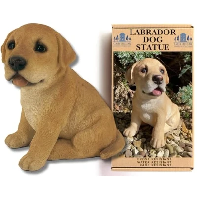 Image of G&amp;H Decor Labrador Puppy Resin Animal Lawn Statue Hand Finished Ornament with Intricate Detail Figurine Suitable for Indoor or Outdoor Use Frost Resistant Garden Patio Gifts (Sitting)