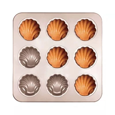 Image of OGIBRIDI Madeleine Mold Cake Pan Shell Shaped Tin Madelines Baking Tray Non Stick Carbon Steel French Butter 9 Cavity for Oven Chocolate Bread Muffin Brownie Cookie Candy