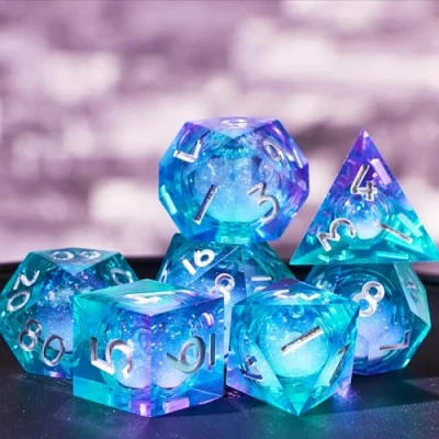Image of DND Dice Set Quicksand Resin Sharp Edge 7 Piec D&amp;D for Polyhedral Dungeons and Dragons Ttrpg Pathfinder RPG Roleplaying with Gift Box