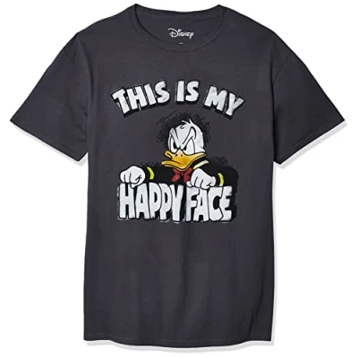 Image of Disney Men&#039;s Donald Duck Happy Face T Shirt, Charcoal Gray, 2X