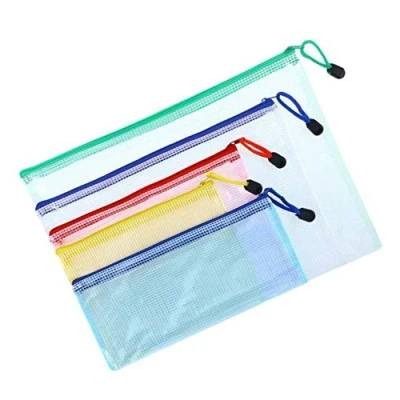 Image of 5 Peices PVC Zip File Folders, Mesh Document Bags Storage Pouch with Zipper for Offices Supplies Travel Accessories A4 A5 B5 A6 B6