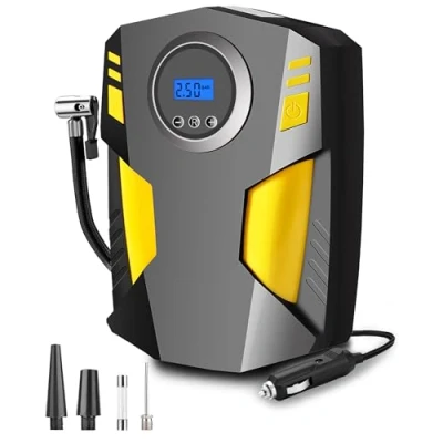 Image of Digital Tyre Inflator,Tyre Inflator Portable Air Compressor Car Pump with 3 Nozzle Adaptors and Led Light,12V Rapid for Tires Other Inflatables