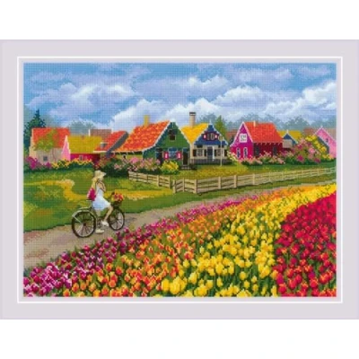 Image of RIOLIS Counted Cross Stitch Kit 15.75&quot;X11.75&quot; Tulip Field (14 Count)