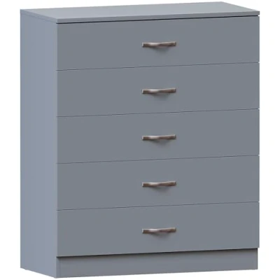 Image of Vida Designs Grey Chest of Drawers, 5 Drawer With Metal Handles &amp; Runners, Unique Anti Bowing Support, Riano Bedroom Furniture