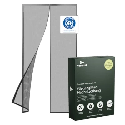 Image of Nematek Fly Screen Magnetic Curtain for Balcony and Patio Doors, Black, 90 x 200 cm