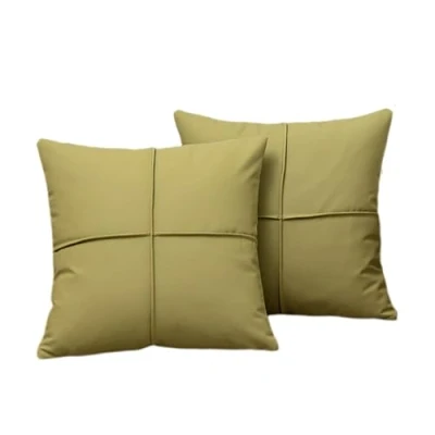 Image of KIJING 2 pcs Faux Leather Pillow Covers Modern Decorative 18X18 Inch Cushion Cover for Couch Sofa Chair Bed (olive green)