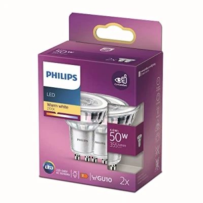 Image of PHILIPS LED Classic WarmGlow Lamp 2 Pack [GU10] 50W, Non Dimmable