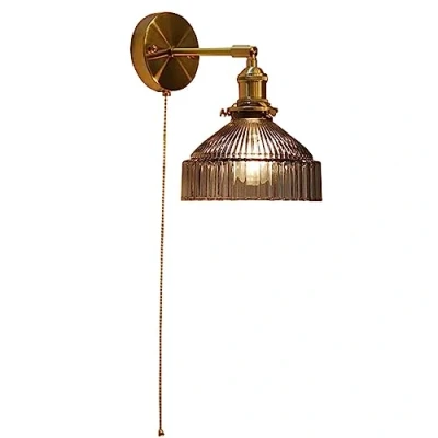 Image of XHJL Retro Wall Light with Pull Switch, Adjustable Vintage Glass Lamp Shades Modern Lighting for Living Room, Bedroom, Hallway, Kitchen, Farmhouse, Hotel, E27 Base (Gray)