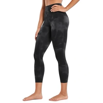 Image of CRZ Yoga Butterluxe 23&#039;&#039; High Waisted Capri Workout Leggings for Women Lounge Buttery Soft Pants Black Tie Dye Flowers 16