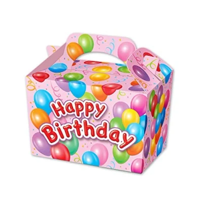 Image of MustBeBonkers Happy Birthday Food Boxes Picnic Carry Meal Box Party Bag Plate (1 Box, Pink Box)