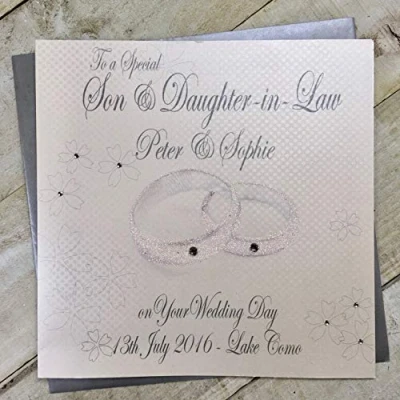 Image of Personalised Card Wedding Rings Son &amp; Daughter in Law
