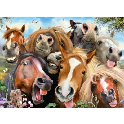 Image of Ravensburger Selfies Horsing Around Animal Jigsaw Puzzle for Adults and Kids Age 10 Years Up 500 Pieces Horse Toys