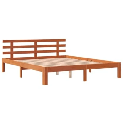 Image of vidaXL King Size Bed Frame, Wax Brown, 150x200 cm, Solid Pine Wood Construction, Sturdy with Classic Headboard Bedroom Furniture