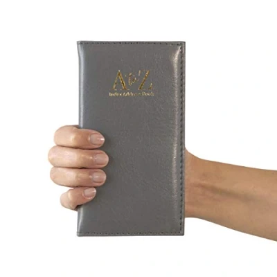 Image of Index Address Book Leather Look Cover Executive Padded Slim Sizes Notebook A Z Gray