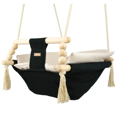 Image of Baby Hammock, Rocker Swing, Hammock with Quilt (Colour: Black, Cream)
