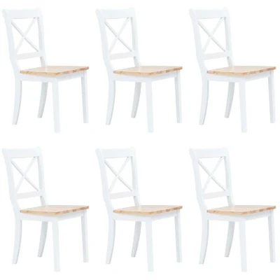 Image of vidaXL Dining Chairs 6 pcs White and Light Wood Solid Rubber