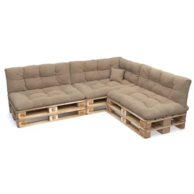 Image of POKAR Euro Pallet Quilted Pillow Set of 8: Seat Cushion 120 x 80cm + Back 40cm, Garden Pillows Sofa, Patio, Without Pallets, Beige