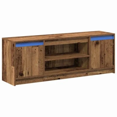 Image of vidaXL TV Cabinet with LED Old Wood, 139.5x34x50 cm, Made from Engineered Wood