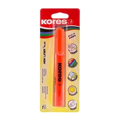 Image of Kores Orange Fluorescent Highlighter Pen High Liner Plus, Fluorescent, Water Based Ink Pens with Ergonomic Shape Office and Stationery Supplies, Revision Supplies Single Pack