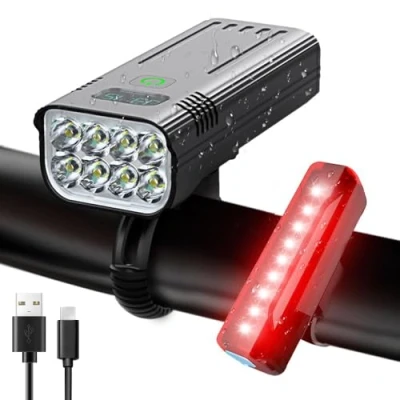Image of Victoper Bike Lights Front And Back, 2024 Upgrade Super Bright 8000 Lumen 8LED Bicycle Durable IPX5 Waterproof USB Rechargeable 5 Modes Set For Road Mountain Night Riding,Black