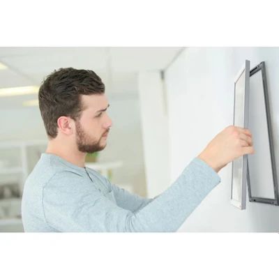 Image of Nobo A4 Poster Frame With Black Clip Frame, Wall Mountable Sign Holder, Through Corner Fixing, Mitred Corners, Impression Pro, Black, 1915579