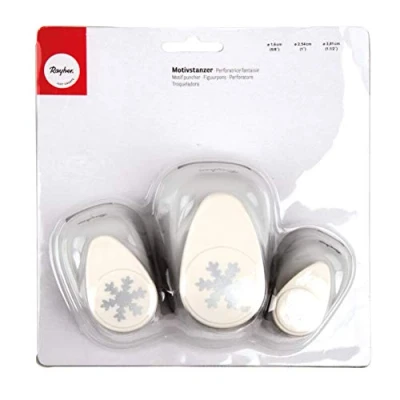 Image of Rayher Paper Craft Punch Set with Snowflake Design, 3 Lever Punches for Card Making and Scrapbooking, 1.6cm, 2.54cm, 3.81cm, 69181000