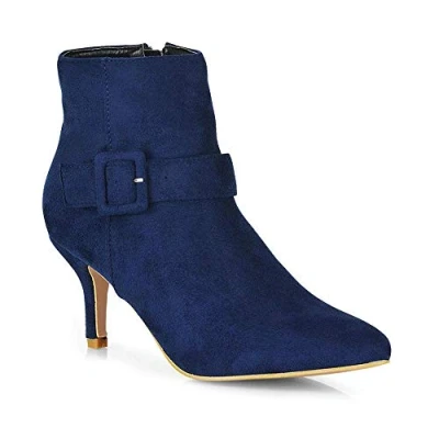 Image of ESSEX GLAM Womens Low Mid Kitten Heel Ankle Boots Ladies Buckle Strap Pointed Toe Booties Shoes