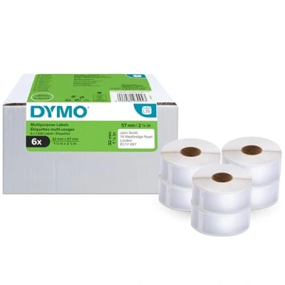 Image of DYMO Authentic LabelWriter Multi Purpose Labels, 32mm x 57mm, 6 Rolls of 1,000 Easy Peel Labels (6,000 Count), Self Adhesive, for Label Makers