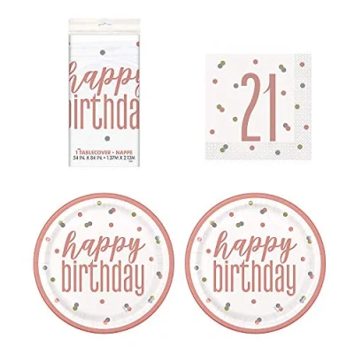 Image of 21st Birthday Rose Gold Glitz Tableware Pack for 16