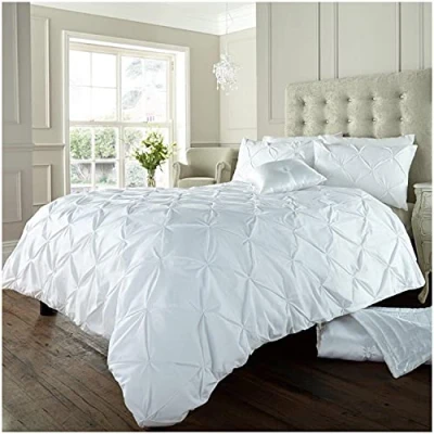 Image of GC GAVENO CAVAILIA Pintuck Single Duvet Cover Set Reversible Pinch Pleat Bedding Polycotton Quilt With Pillowcase White