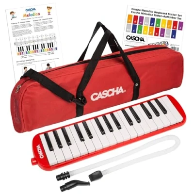 Image of CASCHA Melodica with bag and mouthpiece, Instrument for children beginners, Red, HH 2059