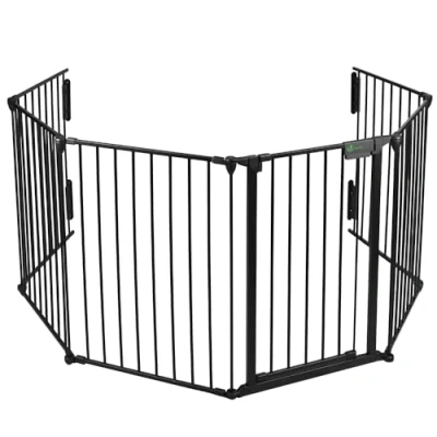 Image of VOUNOT 6 Panel Metal Fire Guard, Hearth Gate, Dog Gate Pet Safety Barrier Indoor, Foldable Grille Extra Wide 360 cm with Mounting Kit, Black